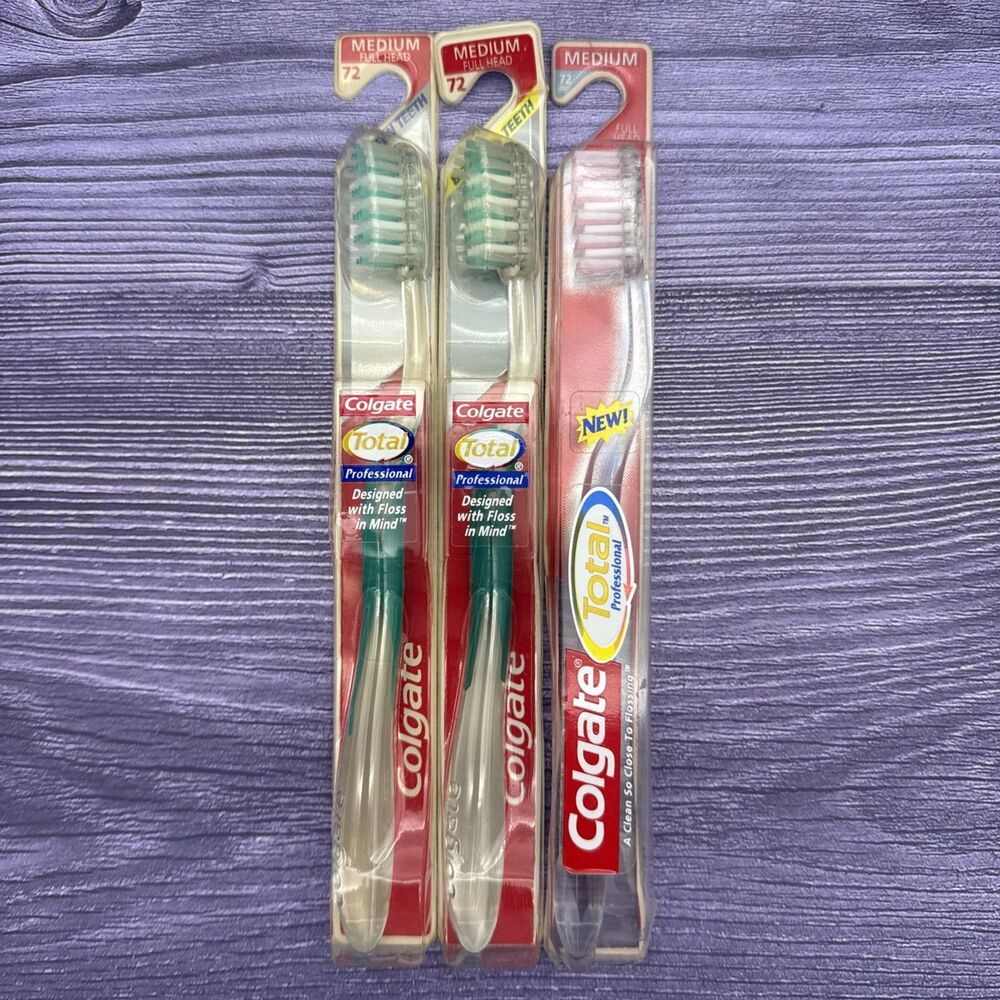 3 LOT Colgate Total Precision VTG Triple Action Bristles MEDIUM Full Head 72